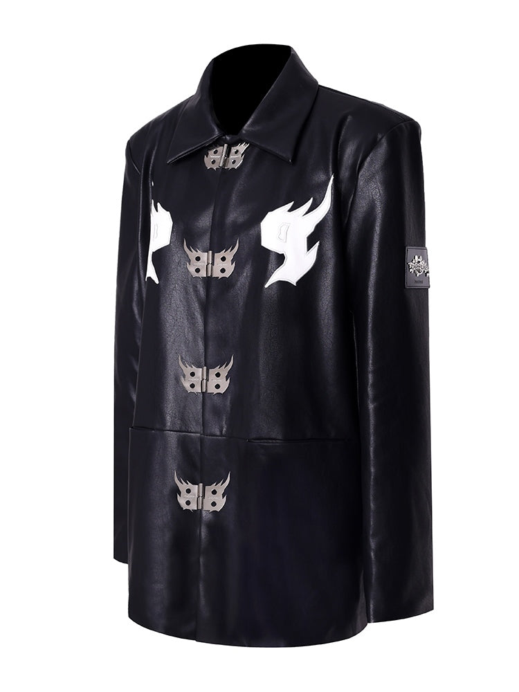 Flammen bestickte lose warme Lederjacke