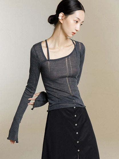 Square Neck Knitted Bottoming Shirt