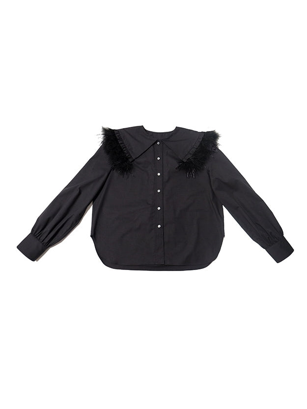 Detachable Feather Doll Collar Shirt