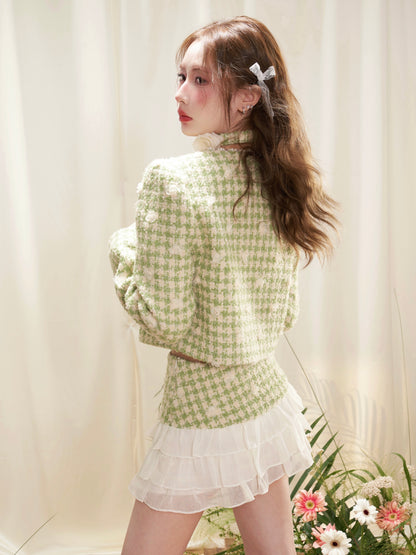 Three-dimensional Flower Fragrance Lace Jacket ＆ Cake Skirt