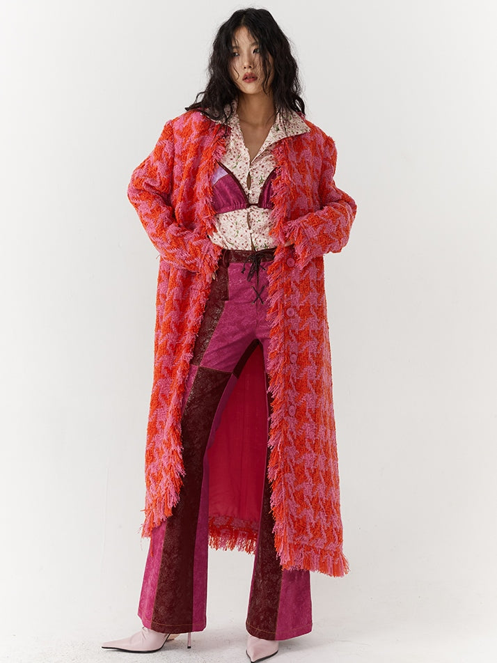 Houndstooth Wool Long Coat