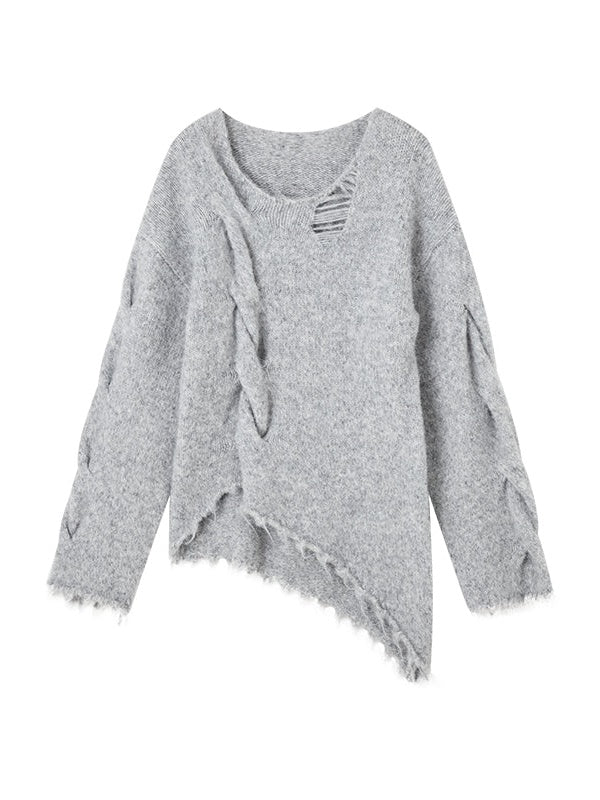 Irregular Raw Edge Hem Hole Sweater