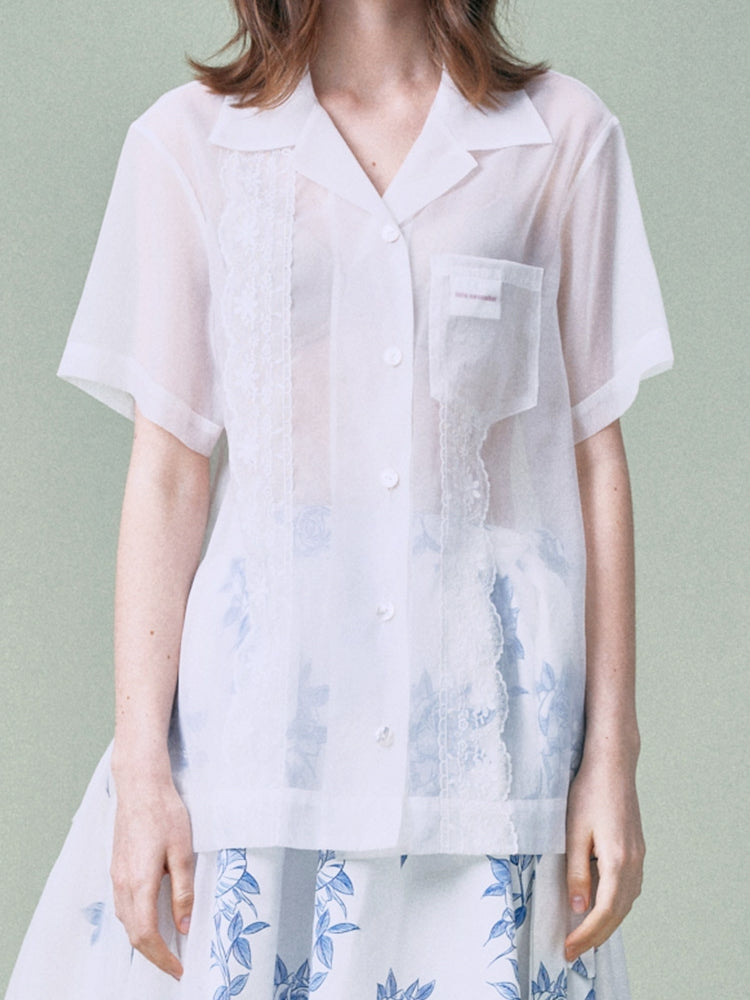 Organza Lace Short Sleeve Shirt