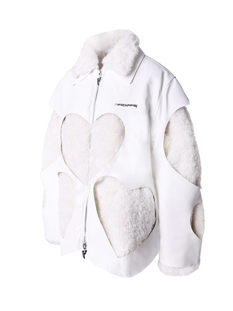 Double Fur Love Patchwork Loose Cotton Jacket