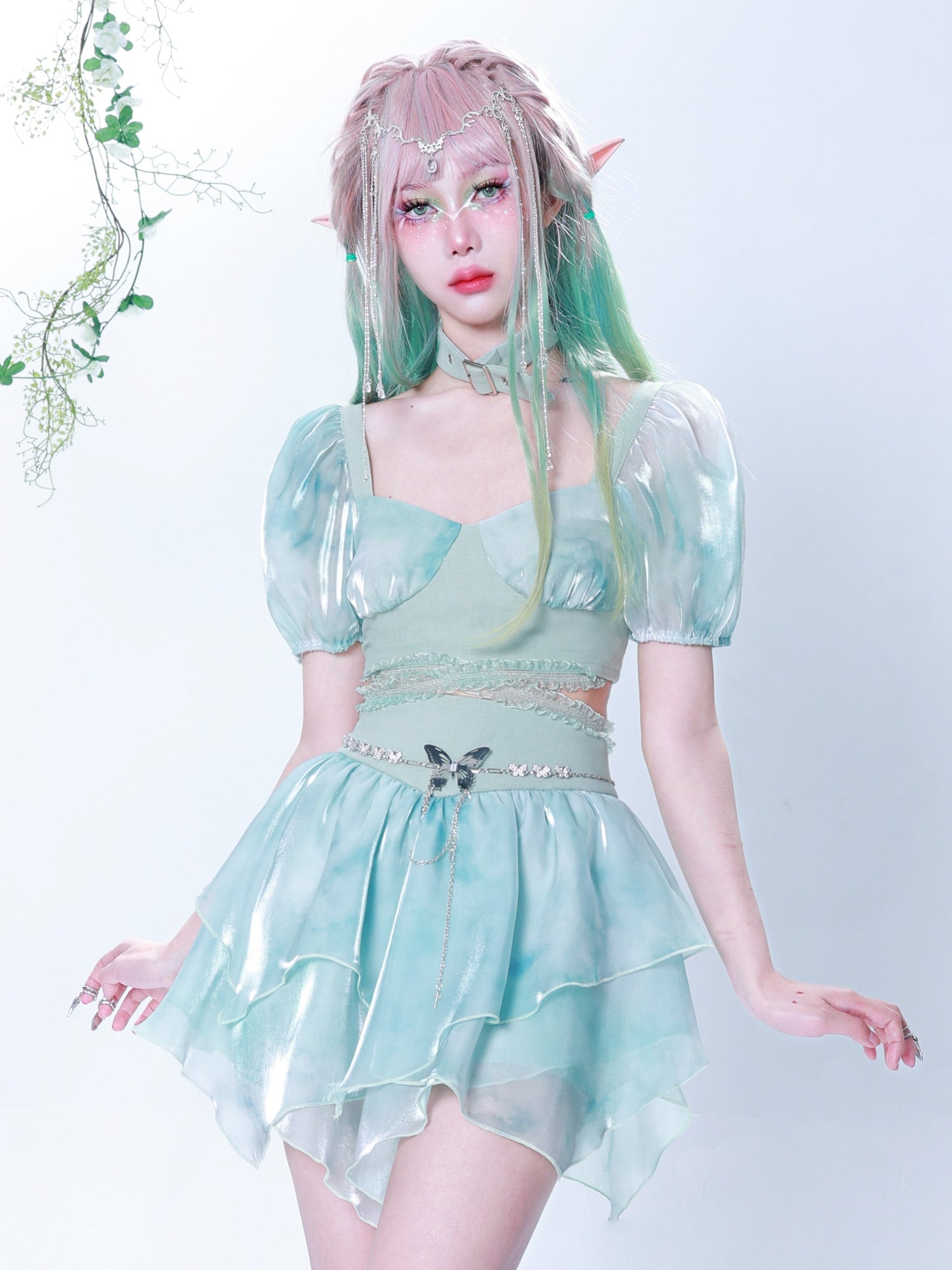 High Waist Thin Tie-Dye Splicing Irregular Skirt