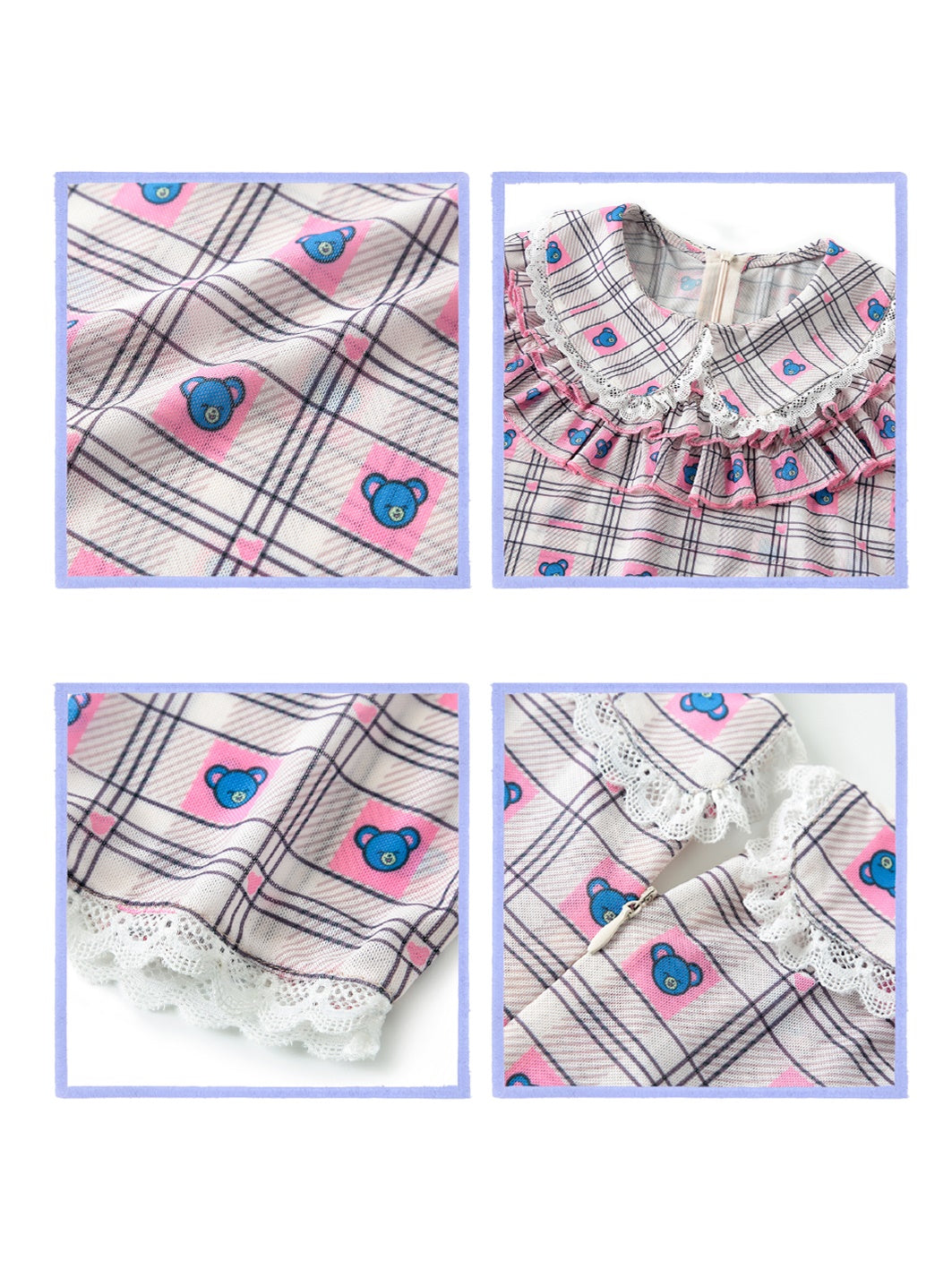 PLAID BEAR CARTOON DOLL COLLAR LACE SHIRT