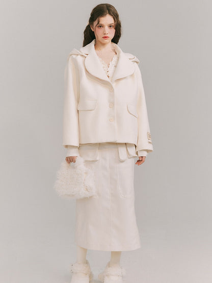 Detachable Big Hat Woolen Jacket