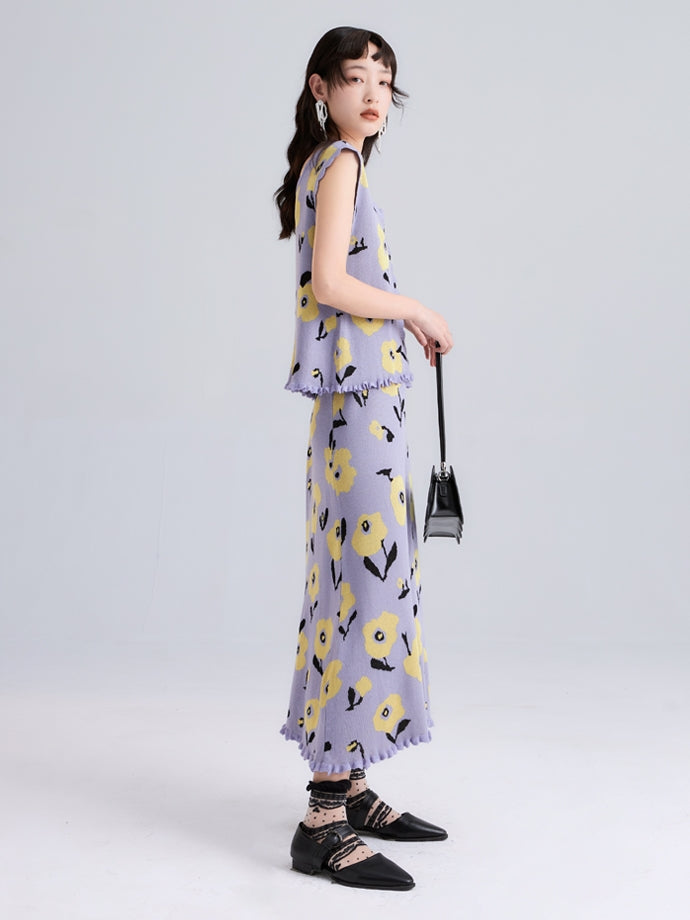 Flower Woolen Jacquard A-type Skirt