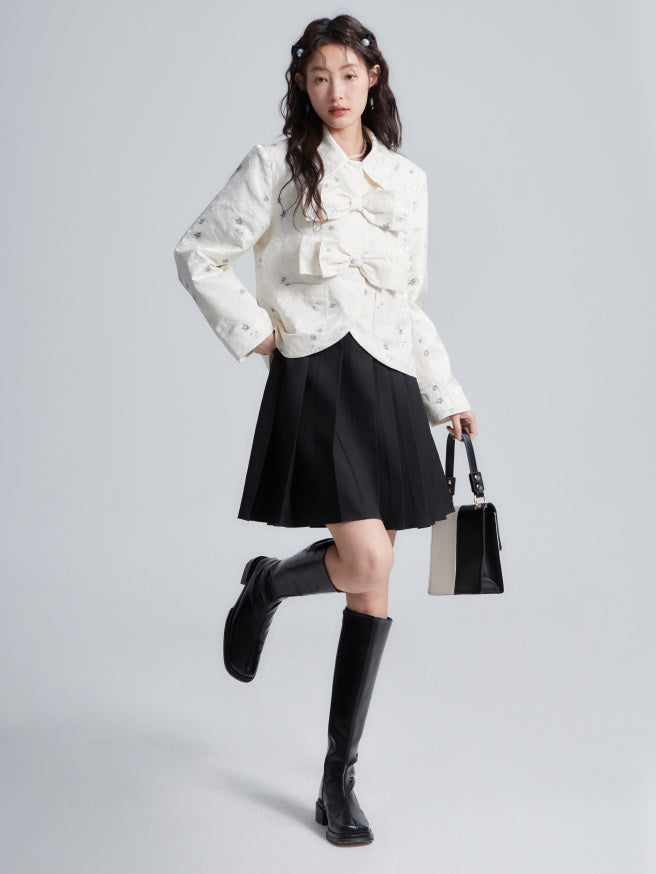 Bow Embossed Jacquard Short Jacket