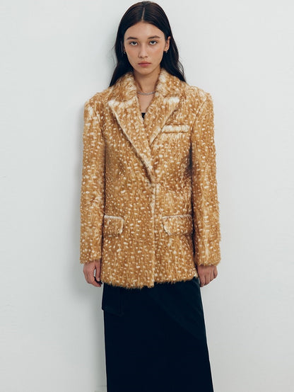 Animal-print Eco-fur Mid-length Jacket