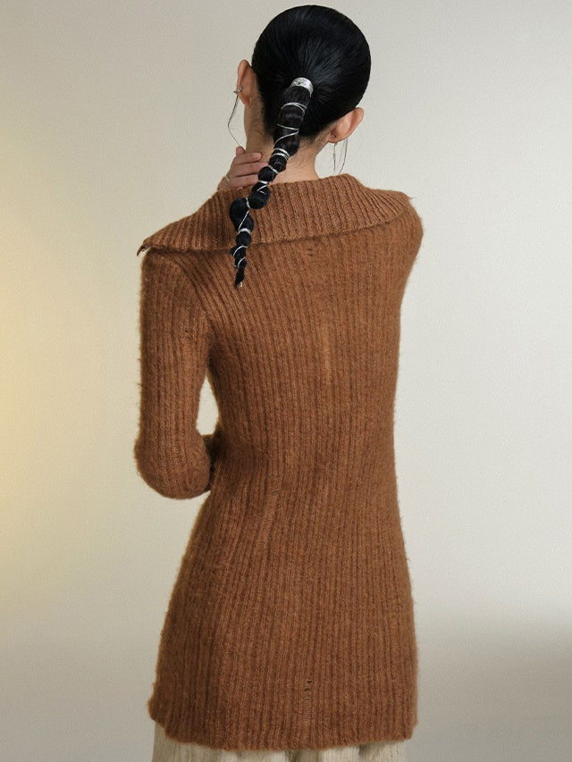 WOOLY LAPEL KNITTED CARDIGAN