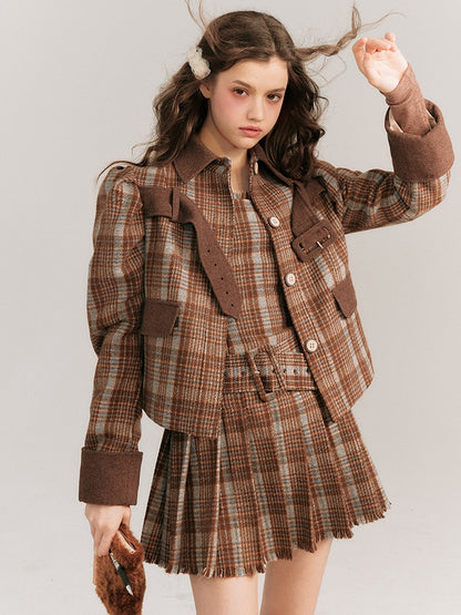 Plaid Belted Strap Skirt