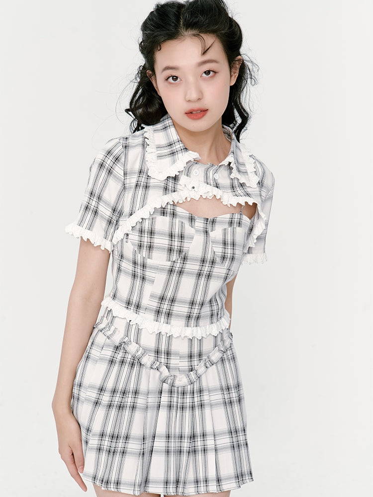 Suspender Top &amp; High Waist Pleated Skirt