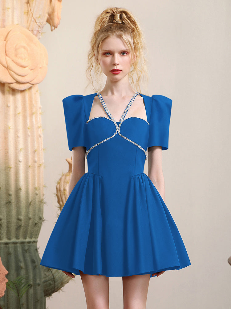 Bijou Power-Shoulder Flare Retro Dress