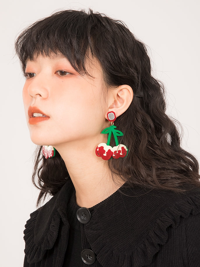 Cream Cherry Acrylic Earrings