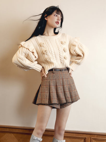 Plaid Woolen High-waisted Short Culottes