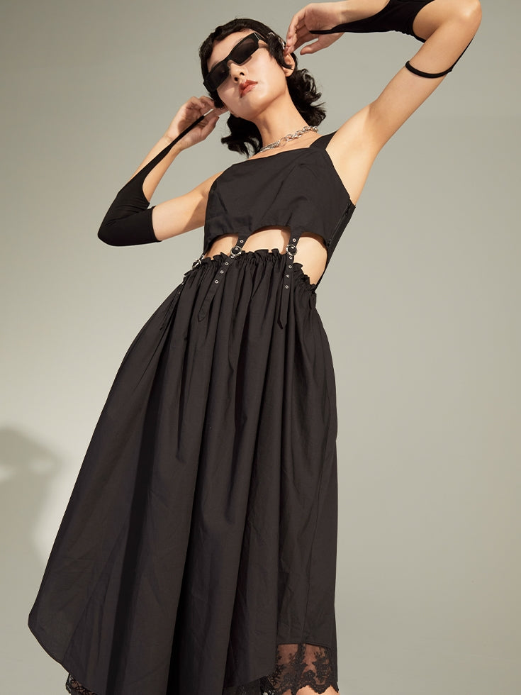 Navel Suspender Dress Mid-Length