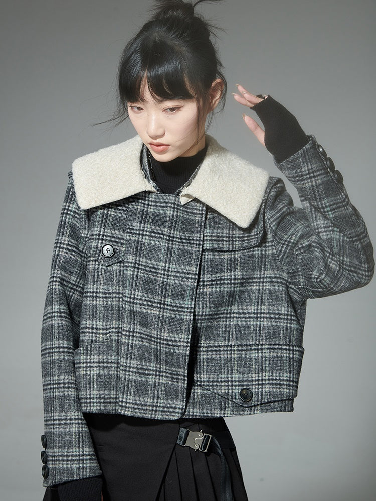 Grid-Shaped asymmetric Double-SideD Short Jacket