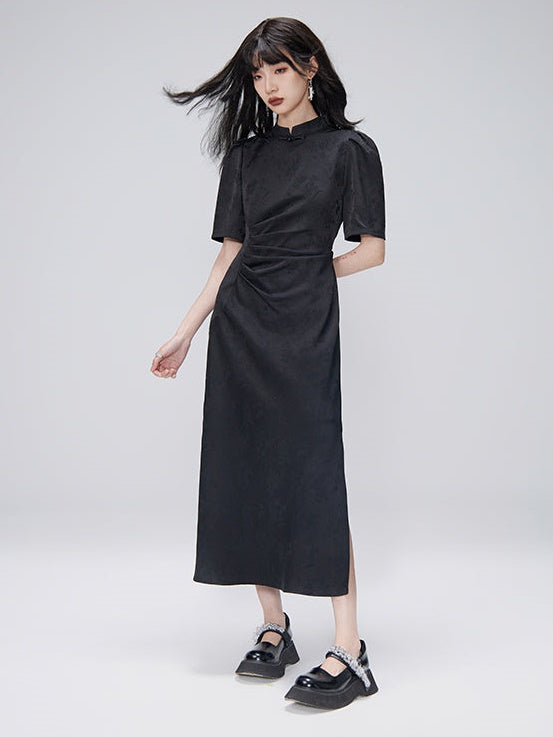 Shirred Long Cheongsam Dress – ARCANA ARCHIVE