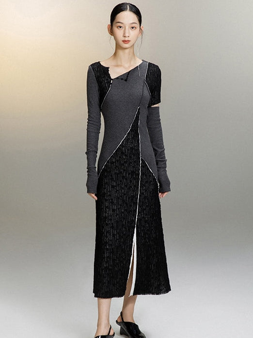 Knitted Slim Fit Jacquard Panel Dress