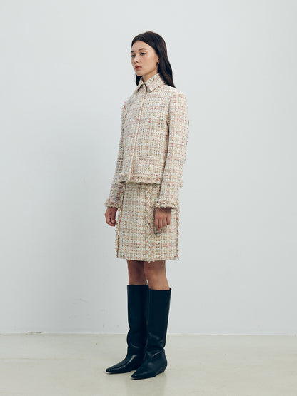 Veste recadrée à franges à tweed