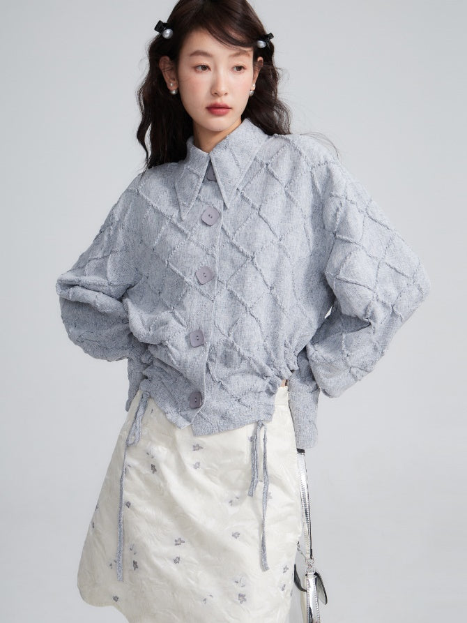 Rhombus Textured Waist Drawstring Shirt Shirt