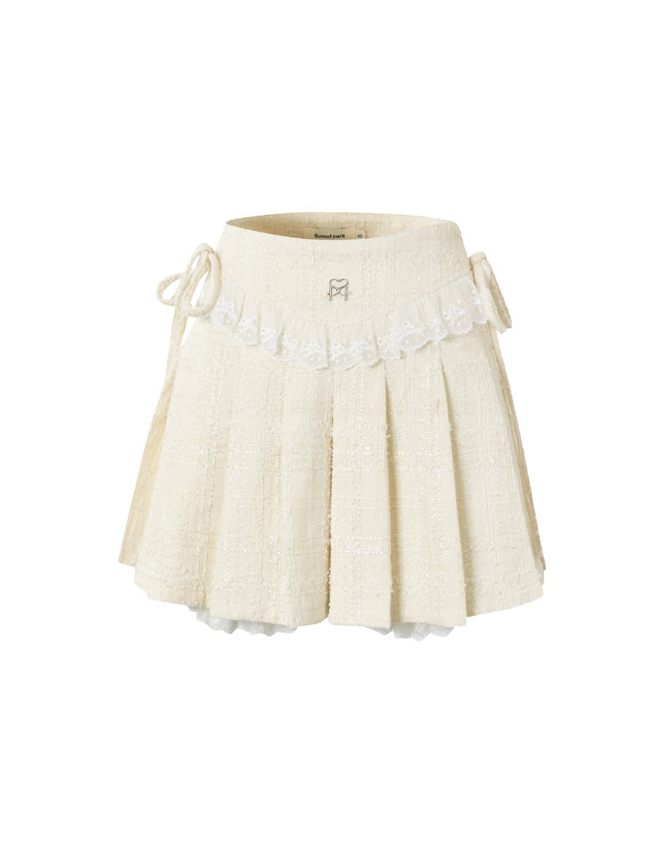 DOUBLE-BREASTED SMALL Fragrance Short-Sleeed Top &amp; PLEATED SKIRT