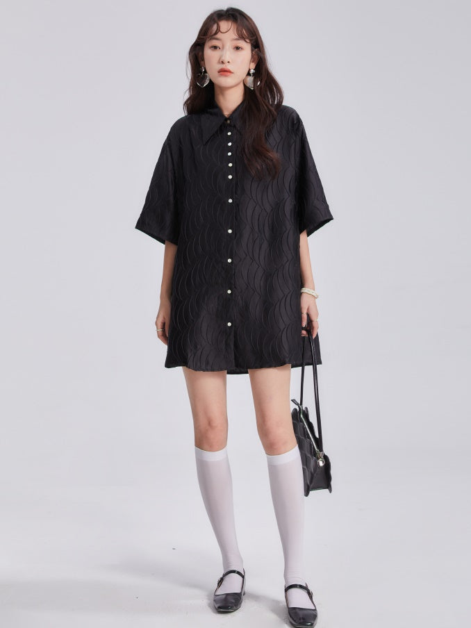 Satin Fish Scale Wrinkle Loose Shirt &amp; Skirt