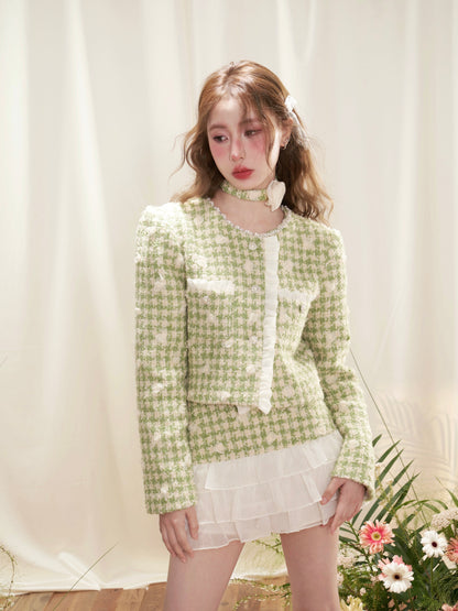 Three-dimensional Flower Fragrance Lace Jacket ＆ Cake Skirt