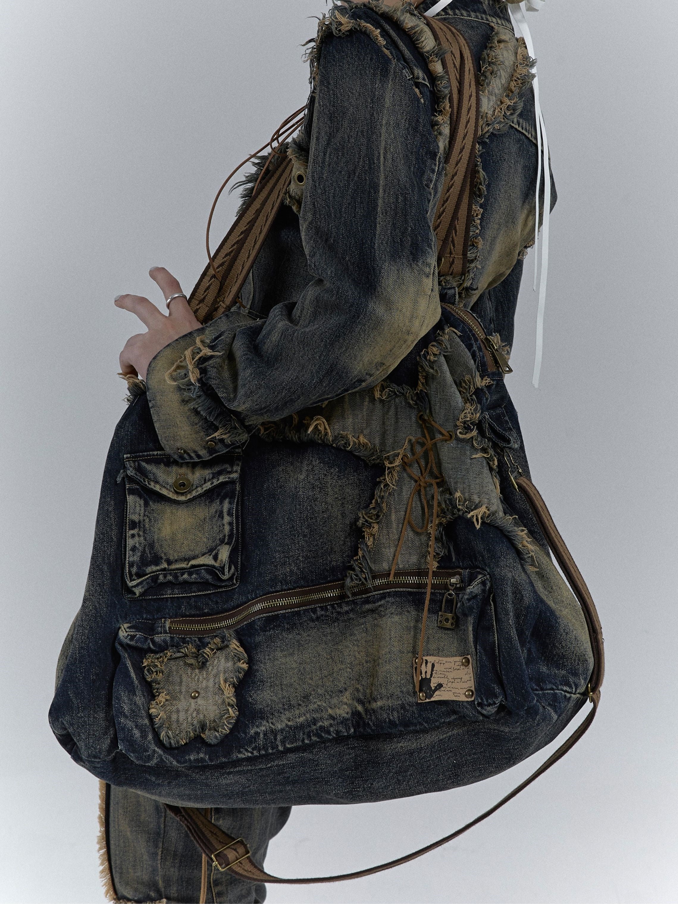 Heavy Industrial Washing Large Denim SHOULDER BAG – ARCANA ARCHIVE