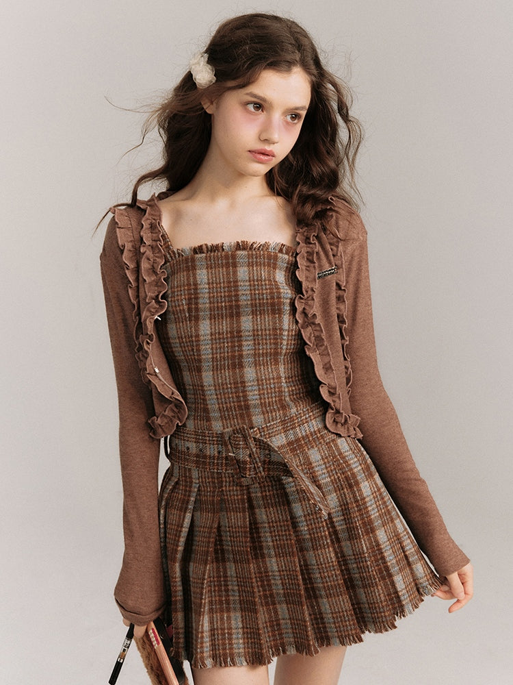 Plaid Belted Strap Skirt