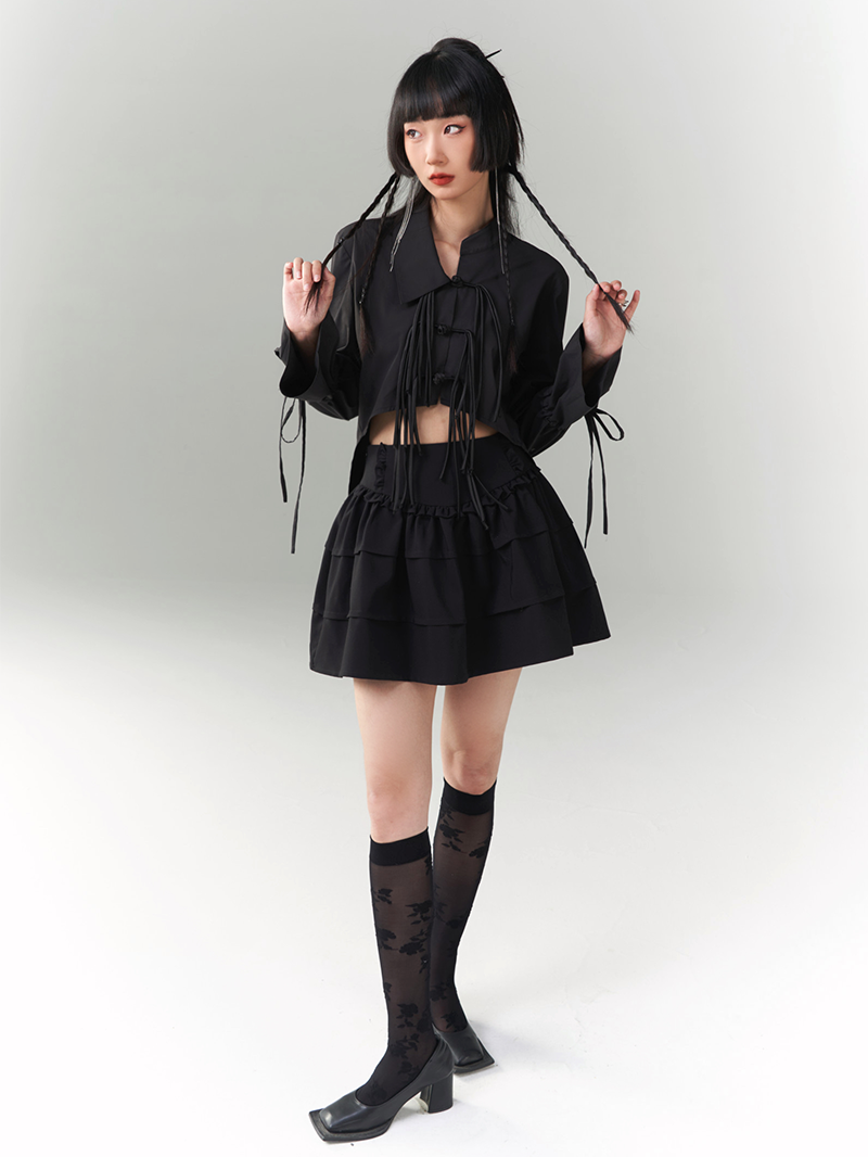 Chinese Style Asymmetric Fringed Button Shirt