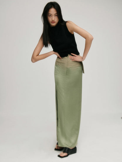 Satin Stitching Slit Skirt