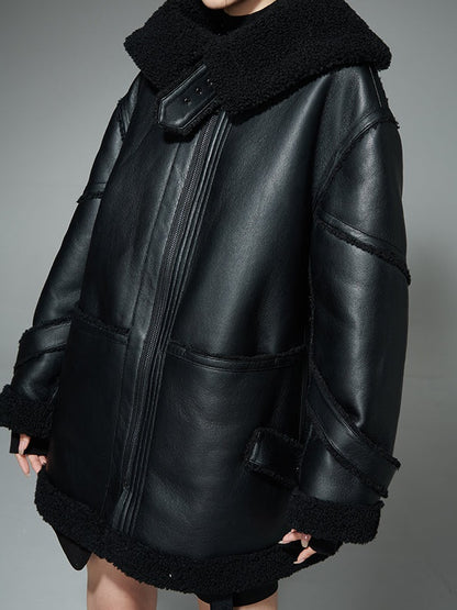 Imitation Leather Lamb Wool Jacket