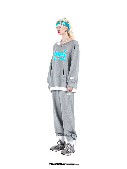 Sweat Casual Sporty Pullover Pants Set-UP