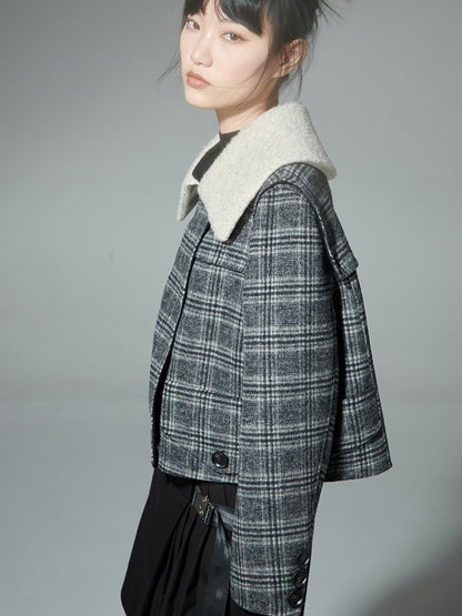 Grid-Shaped asymmetric Double-SideD Short Jacket