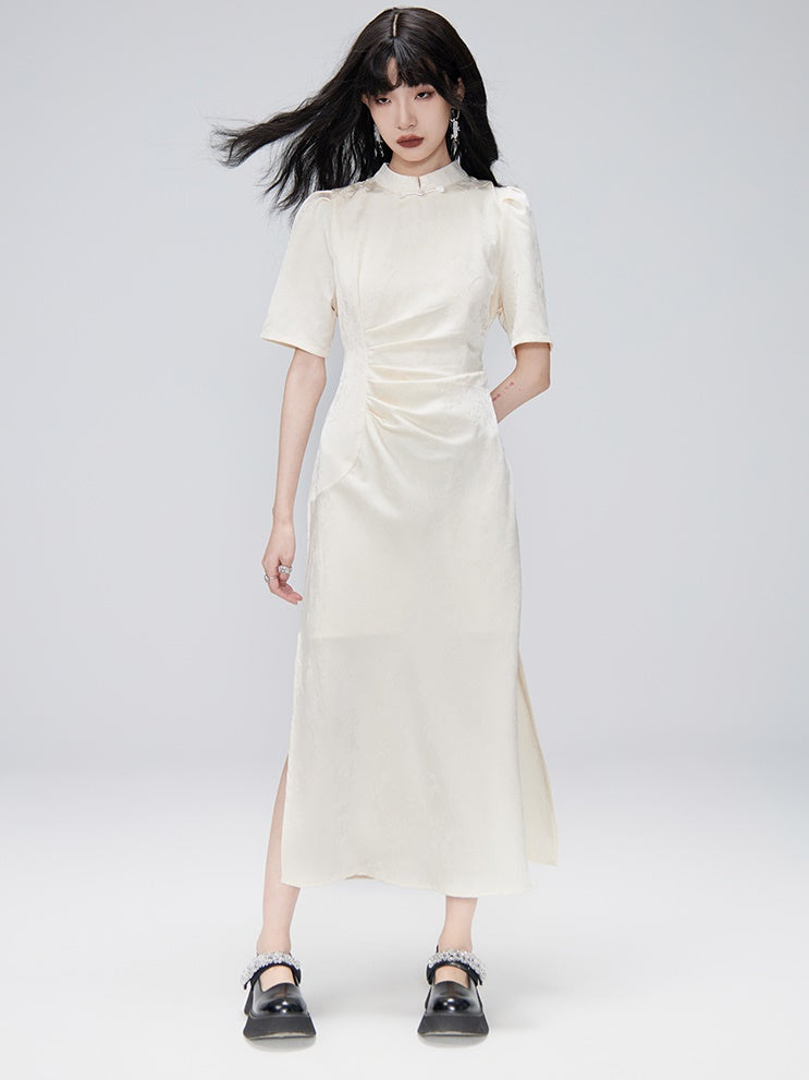 Shirred Long Cheongsam Dress – ARCANA ARCHIVE