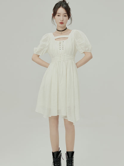 JACQUARD IRREGULAR PUFF SLEEVE Dress