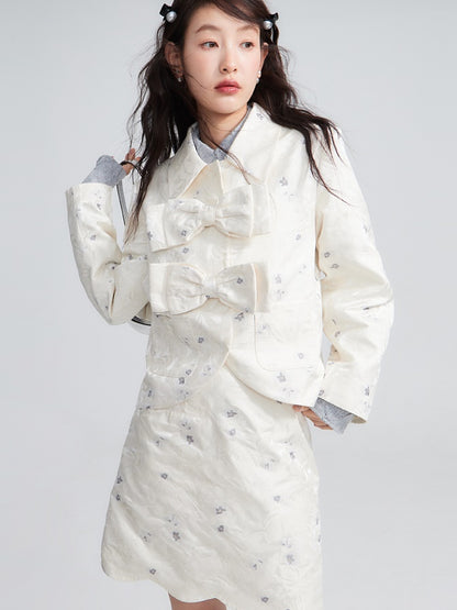 Bow Embossed Jacquard Short Jacket