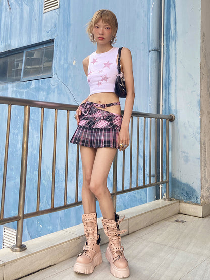 Plaid PLEATS CASUAL CALLEGE-STYLE NICHI SKIRT