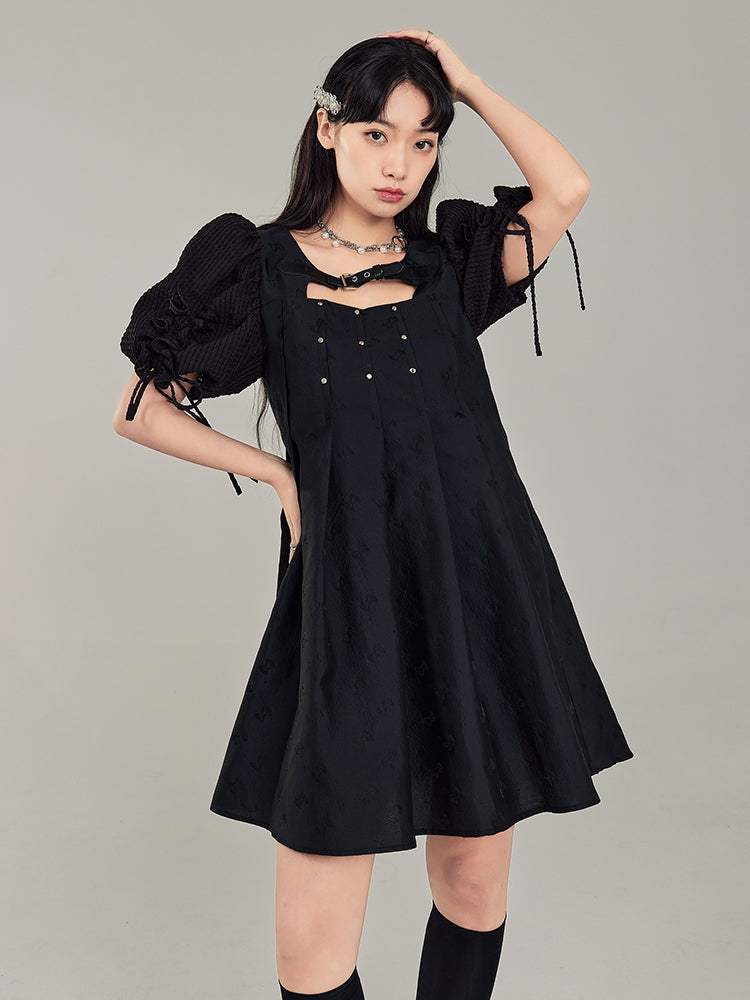 Leather Buckle RiveT Black Dress