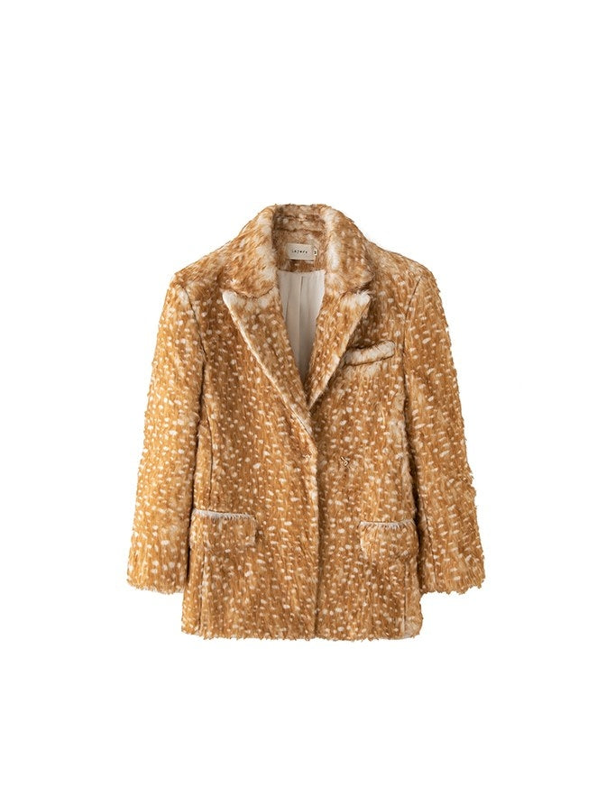 Animal-print Eco-fur Mid-length Jacket