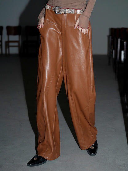 Loose Straight Leather Pants