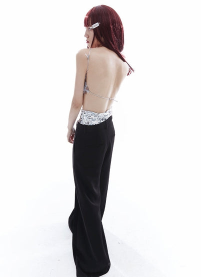 Sequins Adjustable Large Backless Irregular Sling