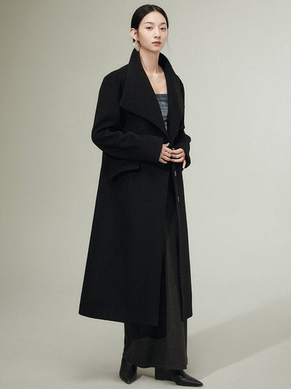 Patchwork Leather Wool Long Coat