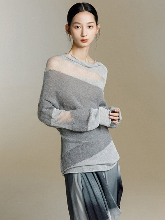 Mesh Stitching Hollow Knitted Sweater