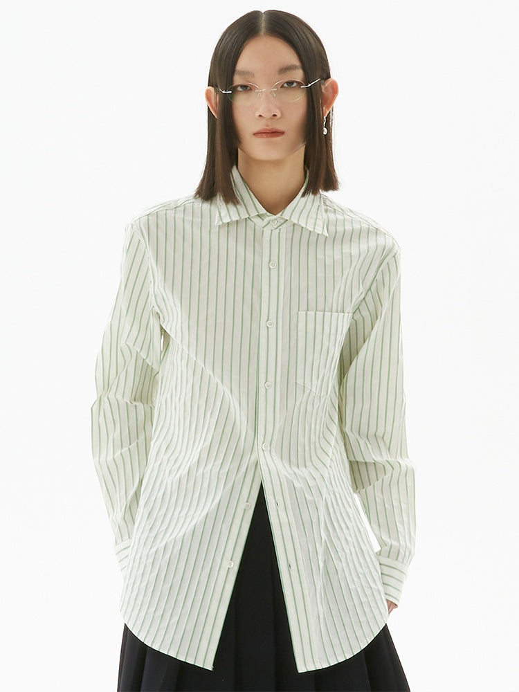 GREEN STRIPED BASIC SHIRT