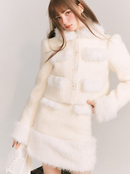 Fluffy Wool Short Jacket &amp; Half Skirt