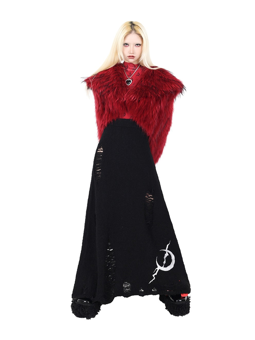 Hole Knitted Wool Mopping Skirt