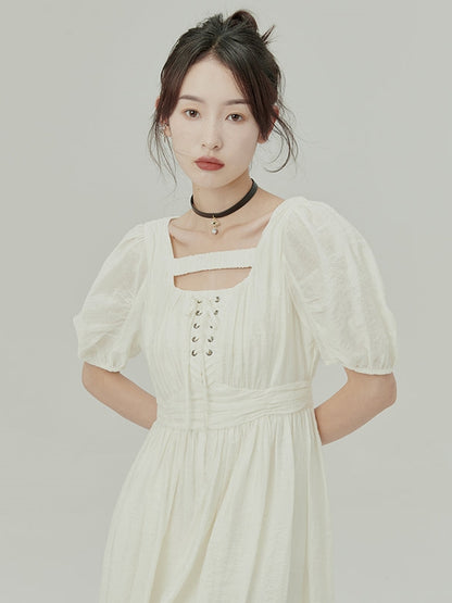 JACQUARD IRREGULAR PUFF SLEEVE Dress